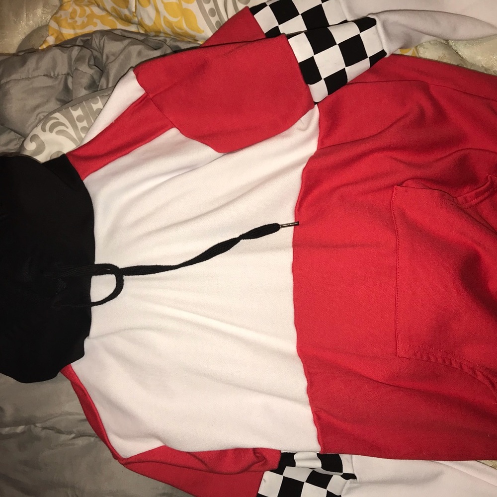 Red, white, and black Hoodie